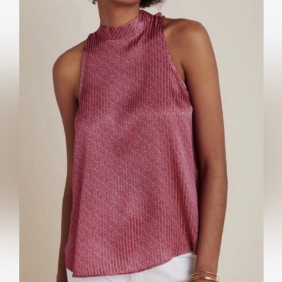 Anthropologie Maeve High Neck Tank top blouse red black printed - Picture 1 of 12